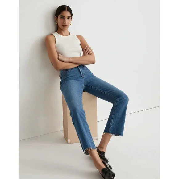 Madewell Taller Kick Out Crop Jeans Cherryville Wash Raw-Hem Womens 23TL [NJ434] - Picture 10 of 16